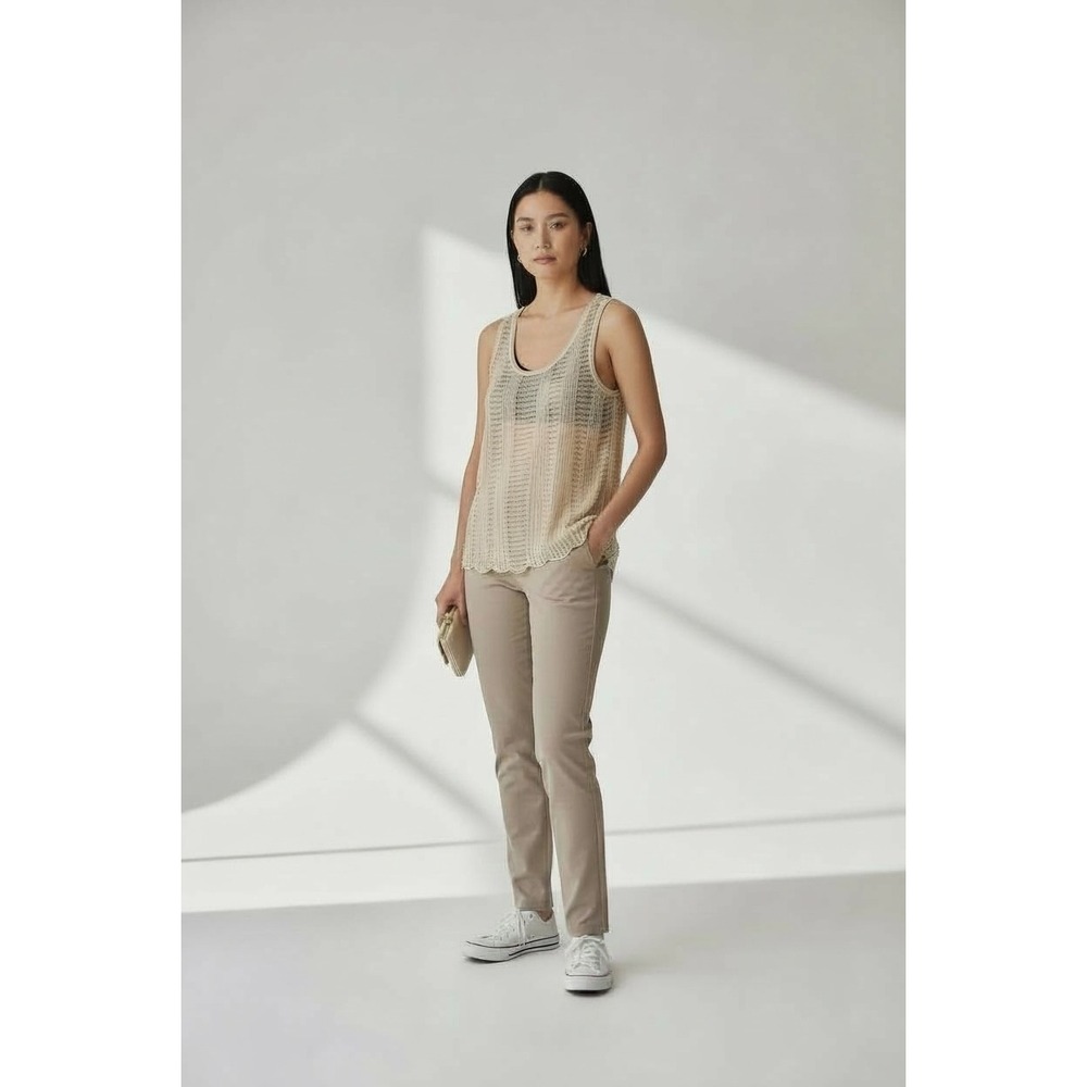 Matty M Beige Sequined Beaded Sheer Overlay Tank Top Size M